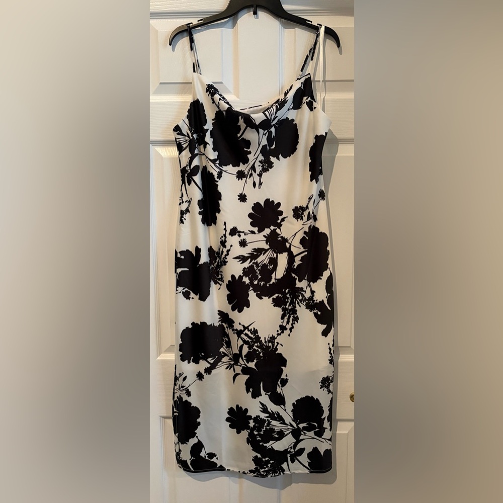 Floral cowl neck satin midi dress